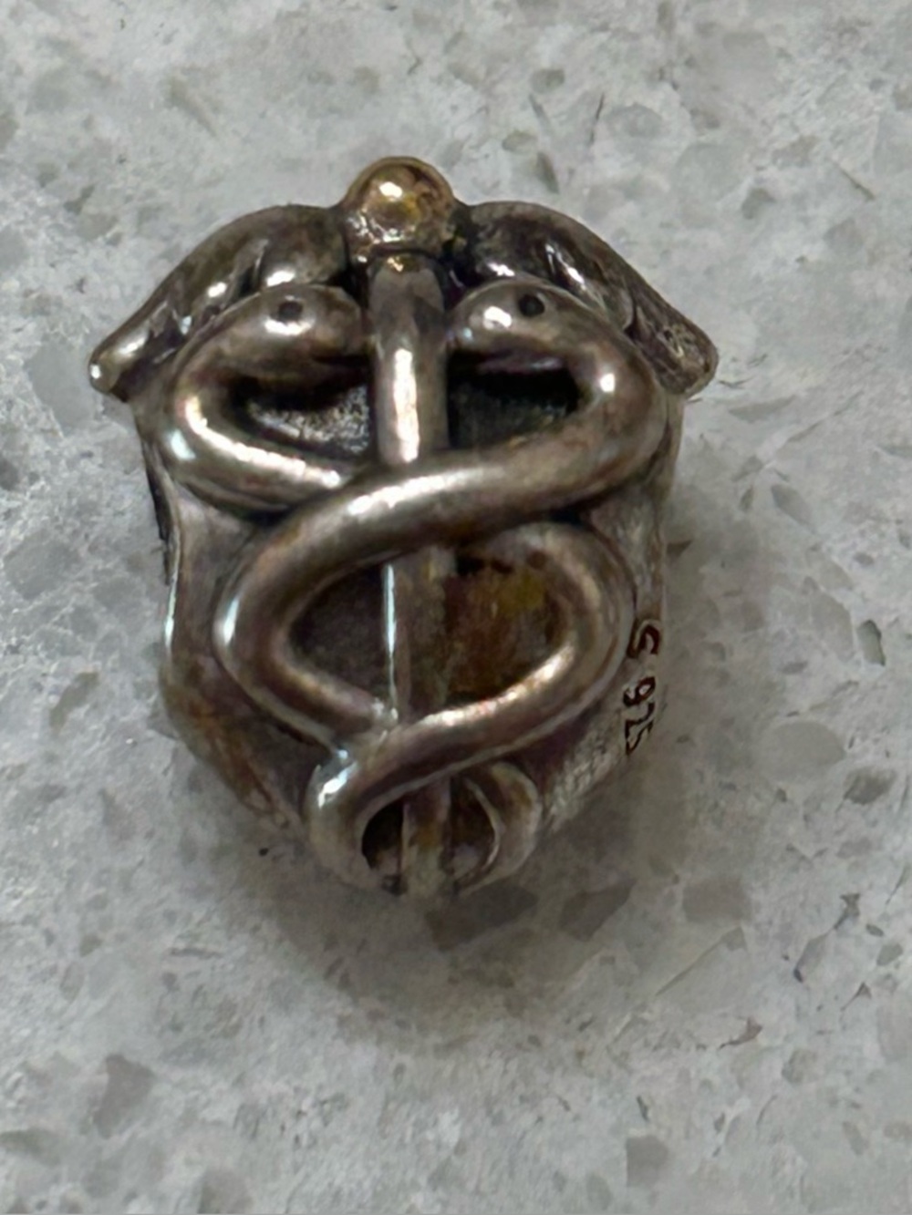 Pandora Silver Caduceus Medical Charm with Gold Accent